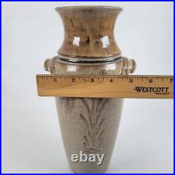 Vtg Richard Dick Lien Studio Pottery Vase Drip Glaze Handles Wheat Signed 11.5