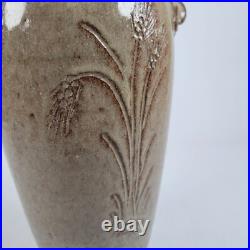 Vtg Richard Dick Lien Studio Pottery Vase Drip Glaze Handles Wheat Signed 11.5