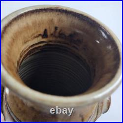 Vtg Richard Dick Lien Studio Pottery Vase Drip Glaze Handles Wheat Signed 11.5
