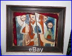 Vtg Ruth Faktor Ceramic Art Pottery Lg Relief Painting Tile Of Musicians Signed
