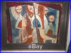 Vtg Ruth Faktor Ceramic Art Pottery Lg Relief Painting Tile Of Musicians Signed