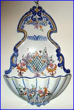 Vtg Signed MAJOLICA Art Pottery Ceramic ART WALL POCKET PLAQUE Vase Portugal