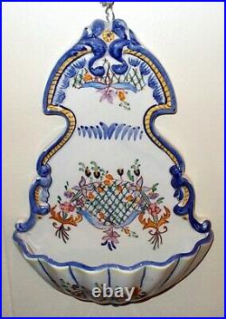 Vtg Signed MAJOLICA Art Pottery Ceramic ART WALL POCKET PLAQUE Vase Portugal