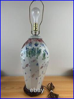 Vtg Studio Art Pottery Lidded Ceramic Urn TURNED LAMP Michael Crumb FISHERMEN