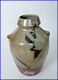 Vtg Studio Pottery Stoneware Ceramic Gray Brown Vase Vessel Glazed Stamped S. R