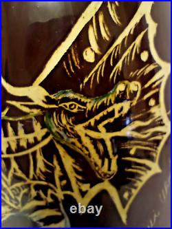 Vtg Sunkui Winkey Art Pottery Handpainted Dragon 16 X 9 Decorative Vase RARE