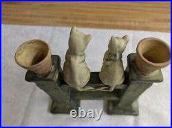 Vtg. Weller pottery Muskota cats on fence double bud vase