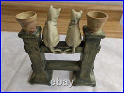 Vtg. Weller pottery Muskota cats on fence double bud vase