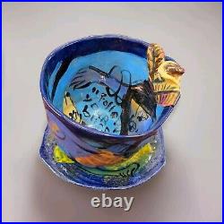 Vtig Toni Lawrence Art Studio Pottery Ceramic 3 piece 1 Bowl 2 Saucer Colorfull Vtig Toni Lawrence Art Studio Pottery Ceramic 3 piece 1 Bowl 2 Saucer Colorfull