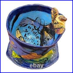Vtig Toni Lawrence Art Studio Pottery Ceramic 3 piece 1 Bowl 2 Saucer Colorfull