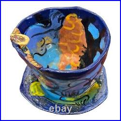 Vtig Toni Lawrence Art Studio Pottery Ceramic 3 piece 1 Bowl 2 Saucer Colorfull Vtig Toni Lawrence Art Studio Pottery Ceramic 3 piece 1 Bowl 2 Saucer Colorfull