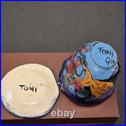 Vtig Toni Lawrence Art Studio Pottery Ceramic 3 piece 1 Bowl 2 Saucer Colorfull Vtig Toni Lawrence Art Studio Pottery Ceramic 3 piece 1 Bowl 2 Saucer Colorfull