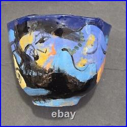 Vtig Toni Lawrence Art Studio Pottery Ceramic 3 piece 1 Bowl 2 Saucer Colorfull Vtig Toni Lawrence Art Studio Pottery Ceramic 3 piece 1 Bowl 2 Saucer Colorfull