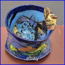 Vtig Toni Lawrence Art Studio Pottery Ceramic 3 piece 1 Bowl 2 Saucer Colorfull Vtig Toni Lawrence Art Studio Pottery Ceramic 3 piece 1 Bowl 2 Saucer Colorfull