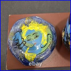 Vtig Toni Lawrence Art Studio Pottery Ceramic 3 piece 1 Bowl 2 Saucer Colorfull