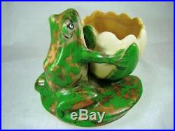 WELLER ART POTTERY COPPERTONE Figural FROG on LOTUS BLOSSOM GORGEOUS