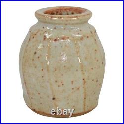 Warren Mackenzie Studio Art Pottery Mottled White Brown Ceramic Shino Jar Vase