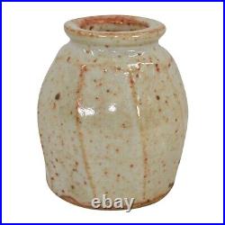 Warren Mackenzie Studio Art Pottery Mottled White Brown Ceramic Shino Jar Vase