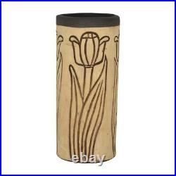 Weller Burntwood 1910s Antique Art Pottery Tulip Cylindrical Ceramic Vase