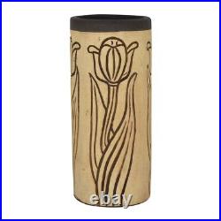 Weller Burntwood 1910s Antique Art Pottery Tulip Cylindrical Ceramic Vase