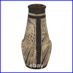 Weller Claywood 1910s Vintage Art Pottery Brown Pine Cone Ceramic Flower Vase