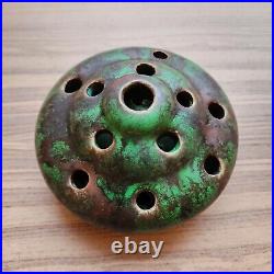 Weller Coppertone 1920s Vintage Art Pottery Green Rock Ceramic Flower Frog