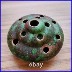 Weller Coppertone 1920s Vintage Art Pottery Green Rock Ceramic Flower Frog
