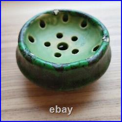 Weller Coppertone 1920s Vintage Art Pottery Green Rock Ceramic Flower Frog