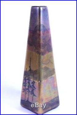 Weller La Sa Signed Art Pottery Pine Tree Vase Arts & Crafts Metallic Glaze NICE