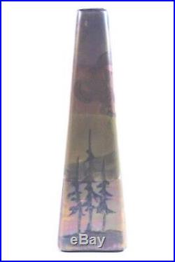 Weller La Sa Signed Art Pottery Pine Tree Vase Arts & Crafts Metallic Glaze NICE