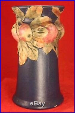 Weller Large Blue Baldin APPLES 9½ Corseted Vase ARTS & CRAFTS Mission