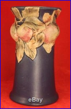 Weller Large Blue Baldin APPLES 9½ Corseted Vase ARTS & CRAFTS Mission