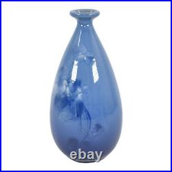 Weller Louwelsa Blue 1900s Vintage Art Pottery Hand Painted Flowers Ceramic Vase