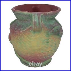 Weller Malverne 1920-33 Vintage Art Pottery Red And Green Handled Ceramic Vase