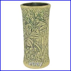 Weller Marvo 1920s Vintage Art Deco Pottery Green Cylindrical Ceramic Vase