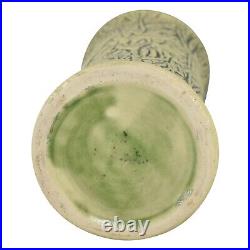Weller Marvo 1920s Vintage Art Deco Pottery Green Cylindrical Ceramic Vase