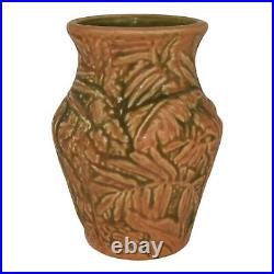 Weller Marvo 1920s Vintage Art Pottery Palm Frond Green Brown Ceramic Vase