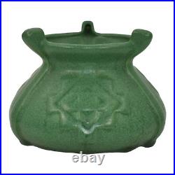 Weller Matte Green 1910s Arts and Crafts Pottery Buttressed Squat Ceramic Vase