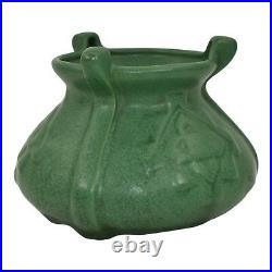 Weller Matte Green 1910s Arts and Crafts Pottery Buttressed Squat Ceramic Vase