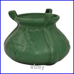Weller Matte Green 1910s Arts and Crafts Pottery Buttressed Squat Ceramic Vase