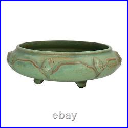 Weller Orris 1910s Vintage Art Pottery Green Floral Four Footed Ceramic Bowl
