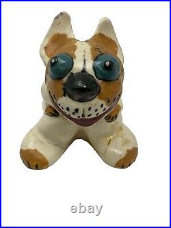 Weller Pottery Garden Ware 4x3x4Pop-Eye dog white with blue eyes READ