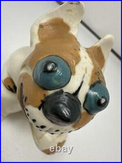 Weller Pottery Garden Ware 4x3x4Pop-Eye dog white with blue eyes READ