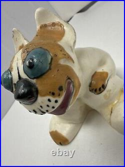 Weller Pottery Garden Ware 4x3x4Pop-Eye dog white with blue eyes READ
