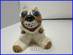 Weller Pottery Garden Ware 4x3x4Pop-Eye dog white with blue eyes READ
