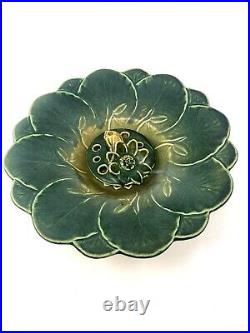 Weller Pottery Pumila Flower Water Lily Console Bowl With Frog 12 3/8