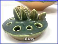 Weller Pottery Pumila Flower Water Lily Console Bowl With Frog 12 3/8