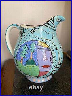 Wendy Ide Williams Post Modern Hand painted STUDIO ART POTTERY Ceramic Jug