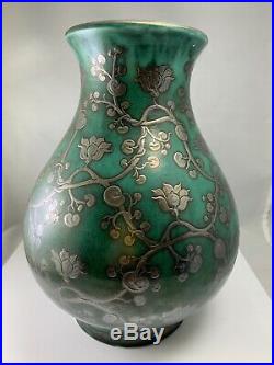 Wilhelm Kåge, Gustavsberg, Argenta Art deco ceramic vase With Silver Inlay