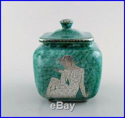 Wilhelm Kåge for Gustavsberg. Large Argenta art deco ceramic lidded jar, 1940s